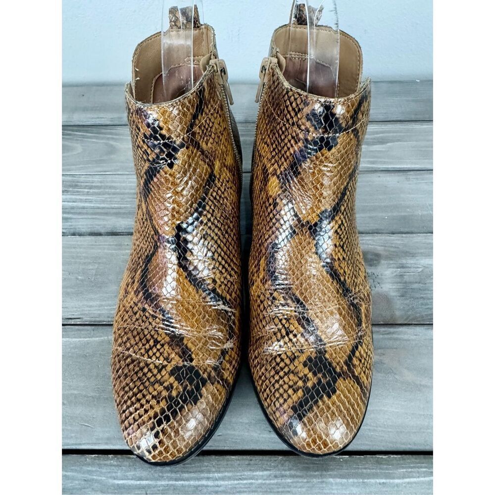 Vionic Tan/Brown Snake-Print Cutout Heeled Ankle Boots - Picture 3 of 9